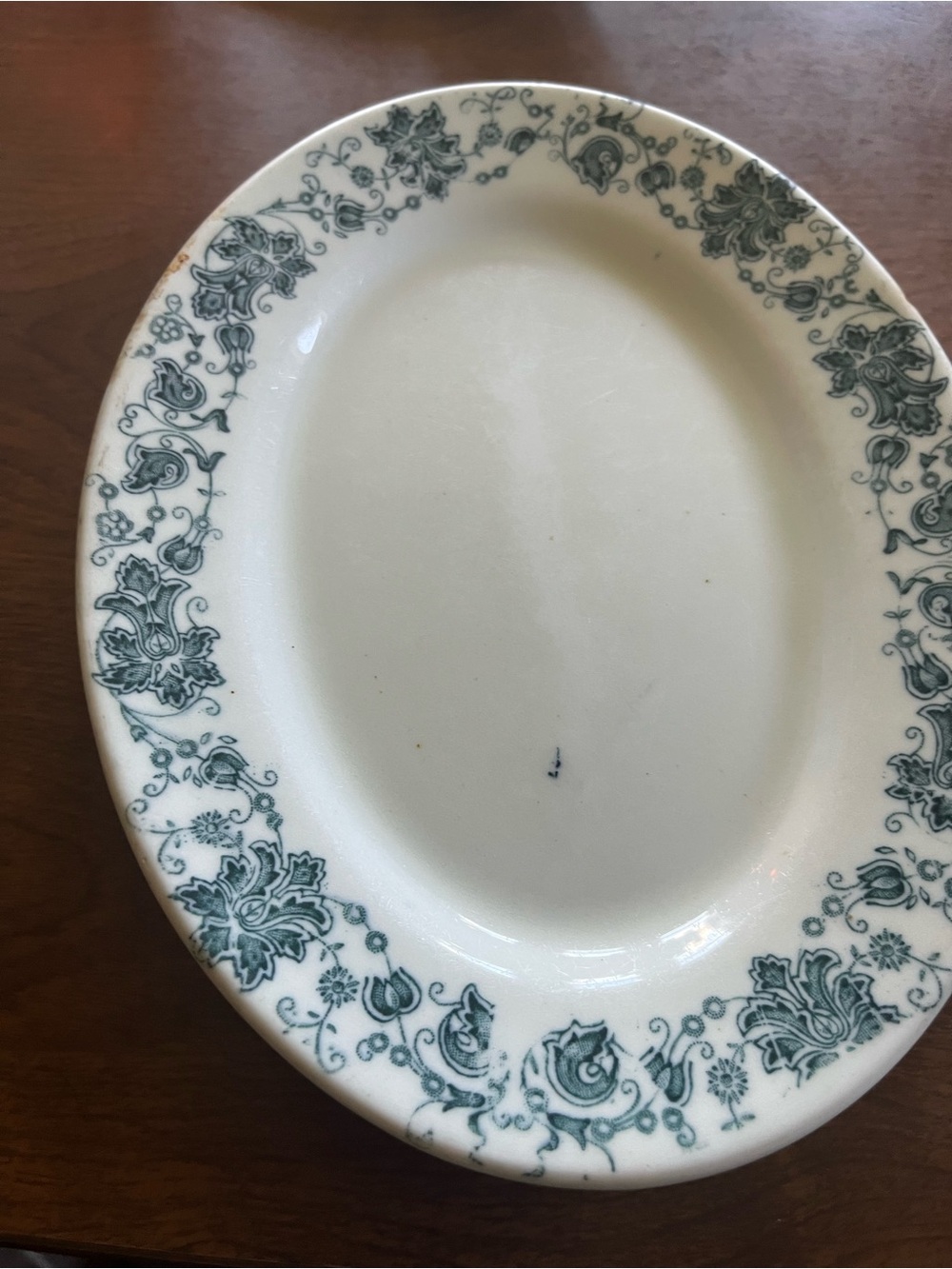 Oval Ceramic Serving Platter with Teal Floral Border